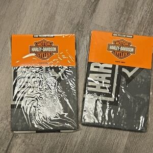 Harley-Davidson Pillow Shams (2) – Black & Gray Logo Bedding Set NIP Racing Flag